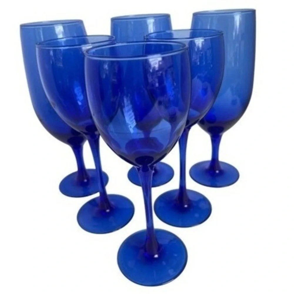 Luminarc France Cobalt Blue Crystal Goblets 3-6oz 3-8oz Barware Stemware 6‎